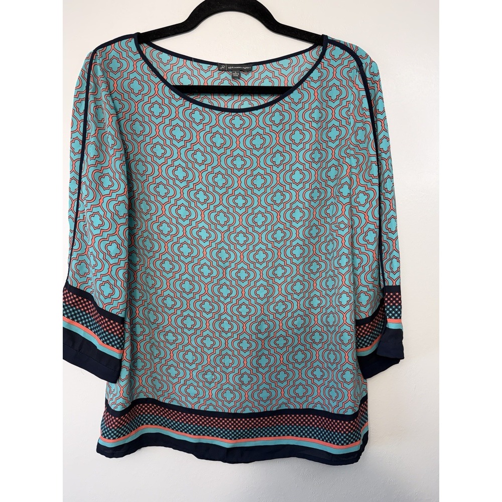 Adrianna Pappell Teal‎ Scoopneck Tunic W Geometric Hem Size L